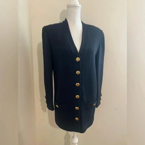 St. John Basics Santana Knit Cardigan / Jacket Gold Rivets Buttons Size P - Picture 1 of 11